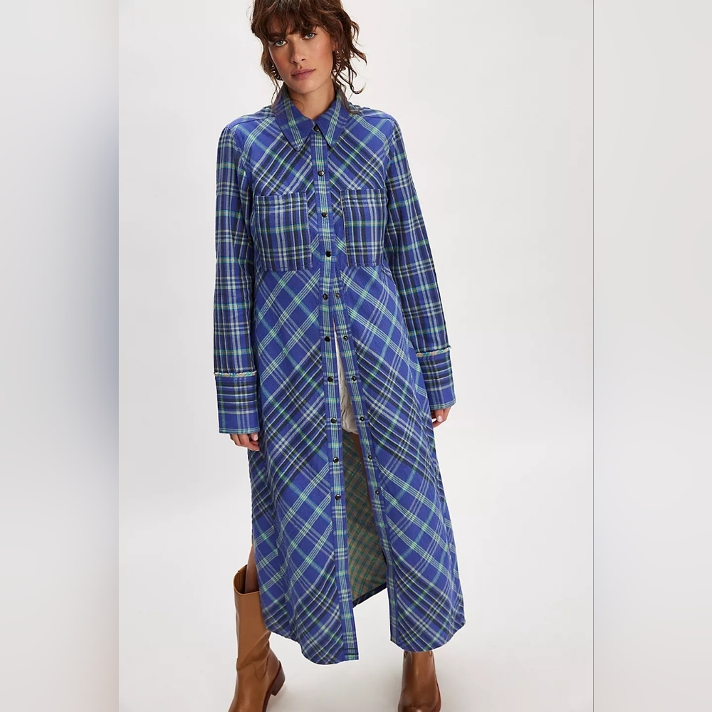 NWT Free People We The Free Ruth Long Shirt, Cobalt Combo, Size 4